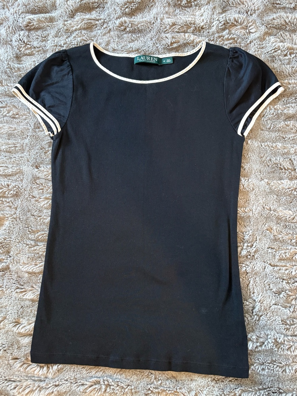 Lauren Ralph Lauren Black Short Sleeve Top with White Trim